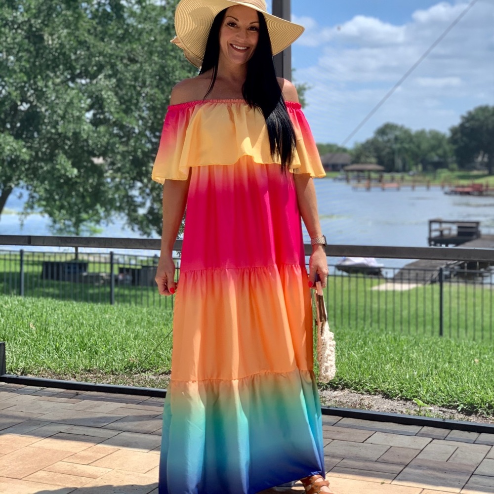 NWOT Rainbow Ombré Maxi Dress